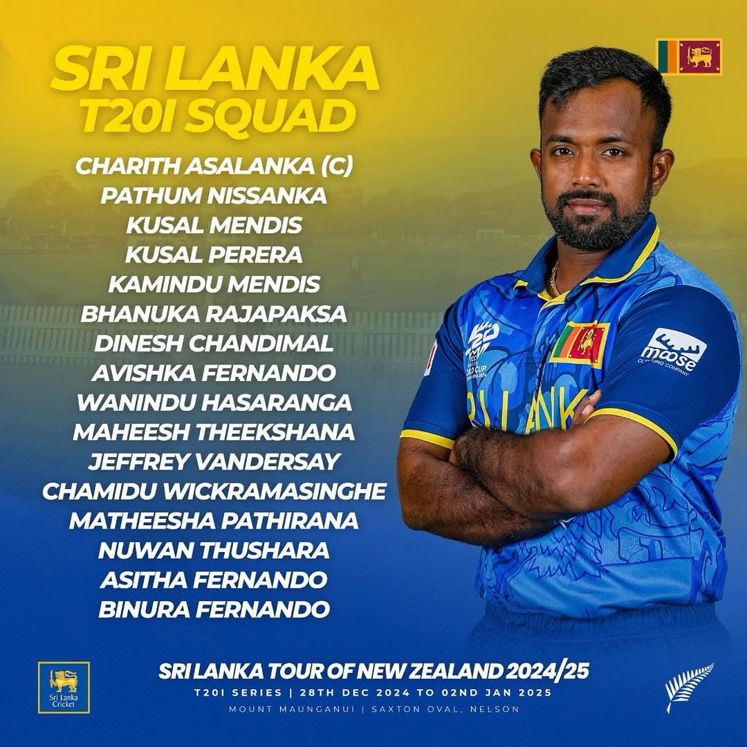 Sri Lanka T20I Squad for New Zealand Tour 2024 Announced